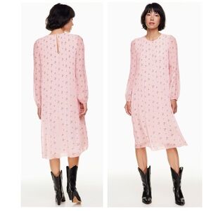 Aritzia WILFRED Daydreamer Chiffon Midi Dress Pleated Floral Talc Pink XS